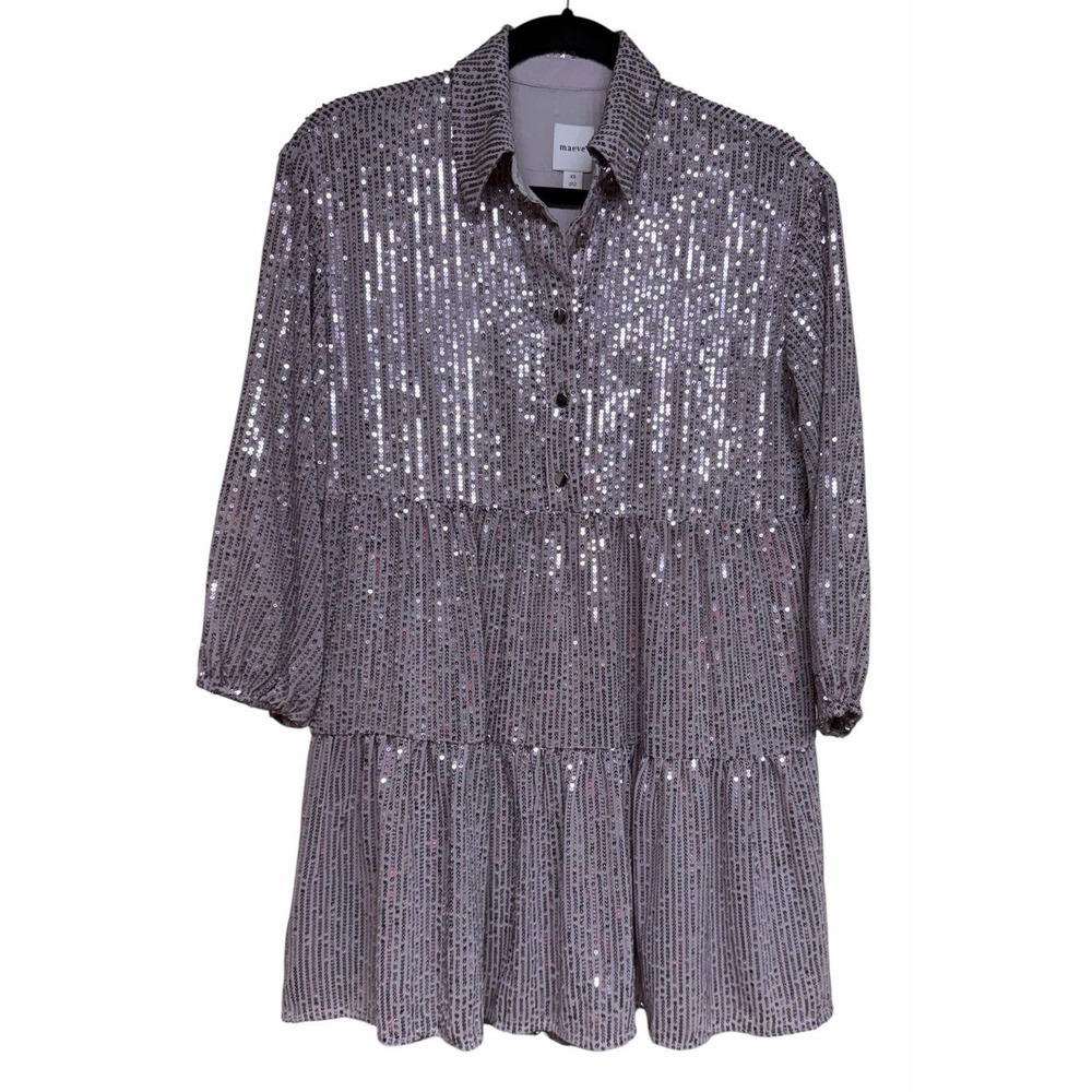 Maeve The Bettina Tiered Shirt Dress Mini Sequin Edition Women's Size XS